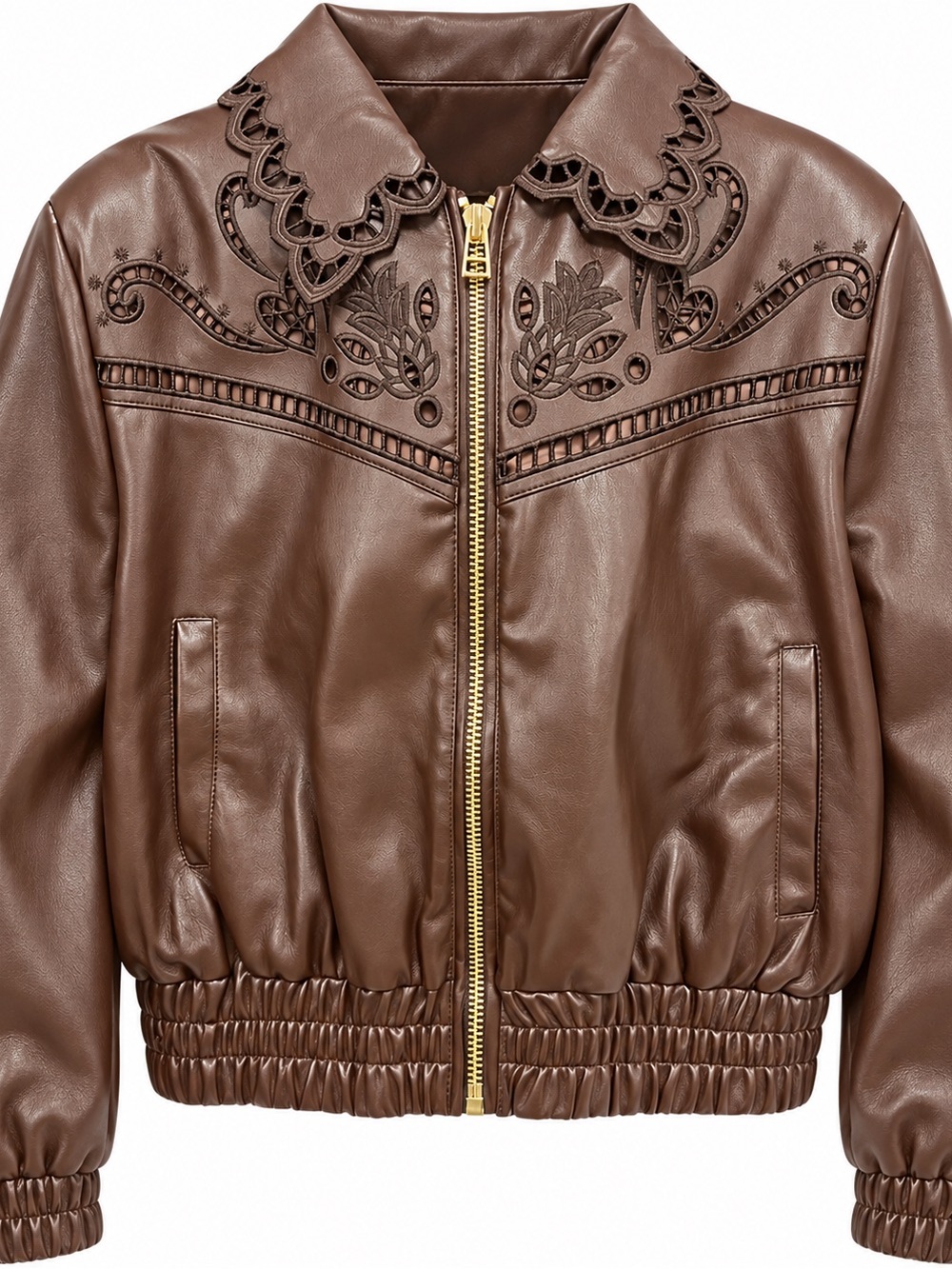 NWT House of Harlow 1960 Brown Embroidered Faux Leather Jacket Size M
